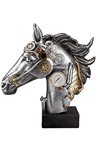 Casablanca Deko Skulptur Figur Steampunk Horse aus Kunstharz - Accessoires Wohnzimmer - Geschenk - Farbe: Silber Kupfer - Höhe 34 cm von Casablanca modernes Design