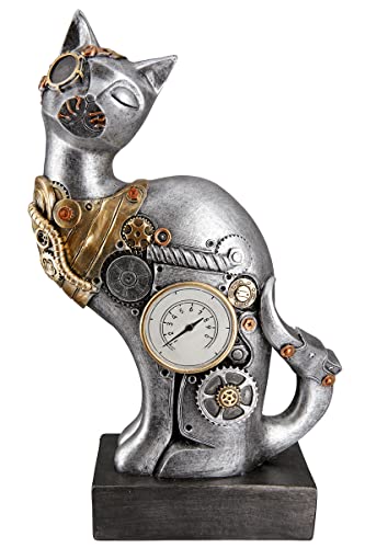 Casablanca Deko Tier Figur Skulptur Katze - Steampunk Design - Deko Wohnzimmer Geschenk Geburtstagsgeschenk - Farben: Silber Kupfer - Höhe 30 cm von Casablanca modernes Design