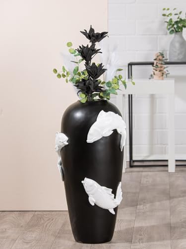 Casablanca Deko Vase groß Bodenvase - Vase XXL mit Koi Fischmotiv - Blumenvase aus Kunstharz - Dekoration Wohnzimmer Farbe: Schwarz Weiß Höhe 73 cm von Casablanca modernes Design