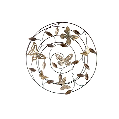 Casablanca Deko Wandobjekt Schmetterlinge - Metall Bild XL rund - Wanddeko Wohzimmer mehrfarbig: Grau Braun Gold - Ø 50 cm von Casablanca modernes Design