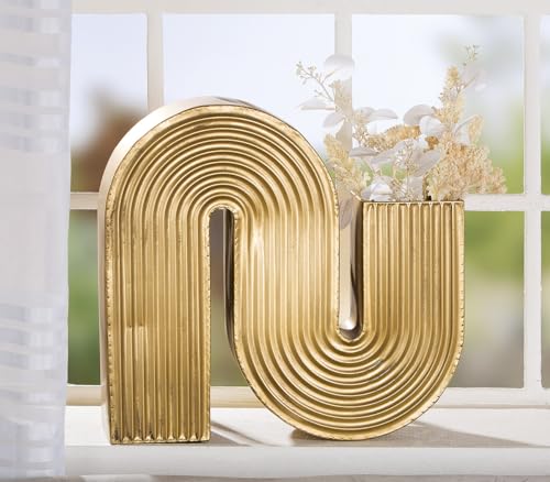Casablanca Moderne Dekovase mit Rillen - Rillenvase Metall - große Vase für Pampasgras Deko Wohnzimmer Geschenk Geburtstagsgeschenk - Farbe: Gold Breite 45 cm Casablanca Moderne Dekovase mit Rillen - Rillenvase Metall - große Vase für Pampasgras Deko Wohnzimmer Geschenk Geburtstagsgeschenk - Farbe: Gold Breite 45 cm von Casablanca modernes Design