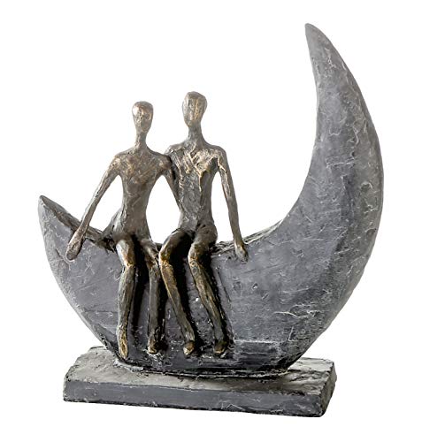Casablanca Deko Skulptur Figur Paar - Kunstharz bronzefarbene Figur dunkelgrau mit Zertifikat und Spruchanhänger - Paar - Höhe 23 cm von Casablanca modernes Design