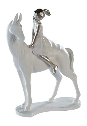 Casablanca Deko Figur - Girl on Horse 25 cm weiß Silber - Mädchen auf Pferd Skulptur - Höhe 25 cm von Casablanca modernes Design