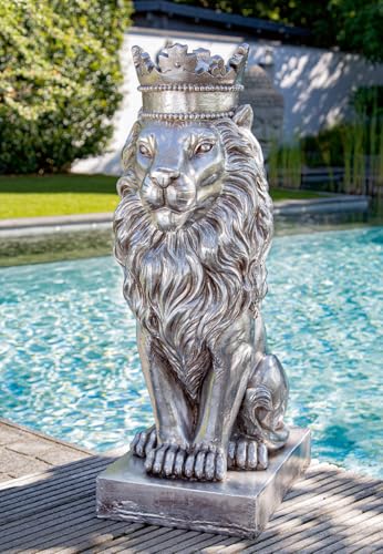 Casablanca Skulptur Löwe - Höhe 70 cm - Silber aus Magnesia - antikfinish - Dekoration Tierfigur - Kunst Wohnaccessoire - Garten von Casablanca modernes Design