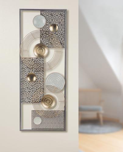 Casablanca Wandrelief Marrakesch Metall goldfarben grau weiß rechteckig 75x29 cm gelocht glänzend Kreismotiv Wanddeko Kunst Wohnaccessoire Dekoration von Casablanca modernes Design