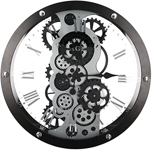 Casablanca Wanduhr Industry Metall Glas schwarz silberfarben mit Sich bewegenden Zahnrädern schwarz silberfarben mit Metallzeigern Ø 54 cm 50333 von Casablanca modernes Design