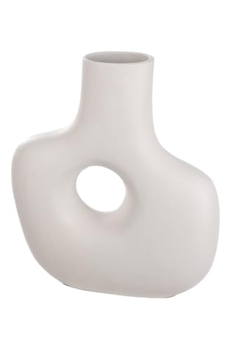 Casablanca bauchige Deko Vase aus Aluminium - Blumenvase Moderne Lochvase Deko Wohnzimmer Tischdeko - Fabe: Creme Höhe 30 cm von Casablanca modernes Design