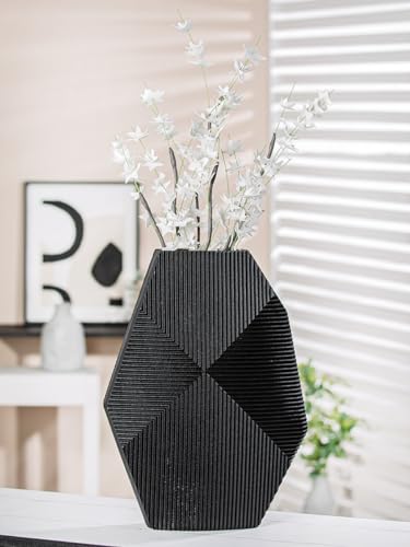 Casablanca große Deko Vase schwarz geometrisch - Blumenvase modern Tischvase Kunstharz - Dekoration Wohnzimmer - Geschenk Geburtstagsgeschenk - Höhe 37,5 cm von Casablanca modernes Design