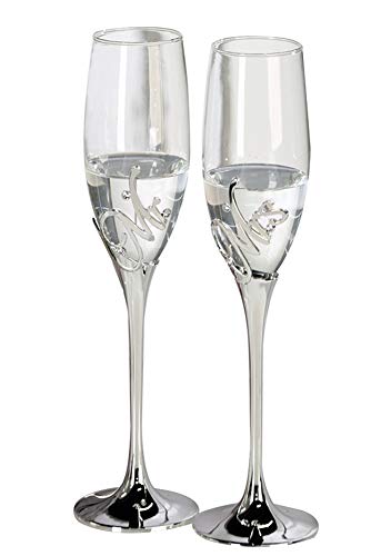 Casablanca - Champagnerglas - MR+MRS- Metall - Farbe: Silber - 2 er Set - Höhe : 27cm von Casablanca