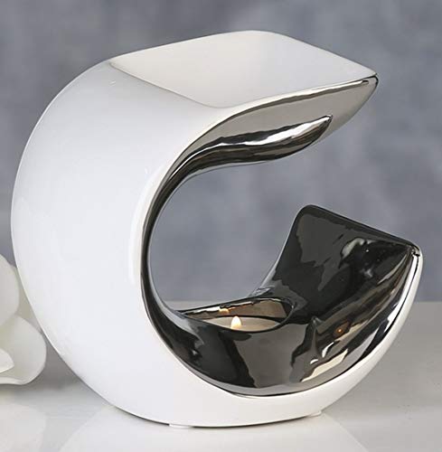 Casablanca 36926 Aromabrenner - Duftlampe Curve - Keramik weiß/Silber 14 x 13,5 x 10,5 cm von Casablanca