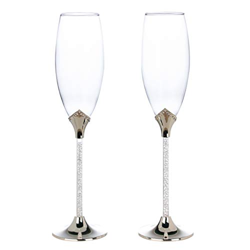 Casablanca Champagnerglas Glamour 2er Set Silber Höhe 26,5 cm, Tischdeko, Hochzeit, Geschenk von Casablanca