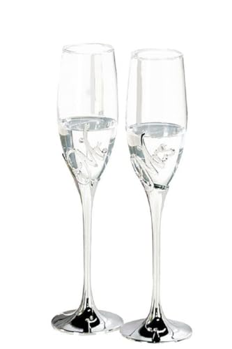 Casablanca - Champagnerglas - MR+MRS- Metall - Farbe: Silber - 2 er Set - Höhe : 27cm von Casablanca