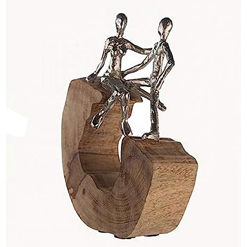 Casablanca Deko Skulptur Figur Secure - Wohnzimmer Dekoration aus Holz und Aluminium: Farbe: Braun Silber - Höhe 27 cm von Casablanca modernes Design