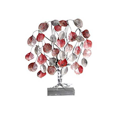 Casablanca Dekoobjekt Baum Love Tree Metall rot/grau/silberfarben mit Blattobjekten auf silberfarbener Basis H: 51 cm B: 45 cm T: 13cm 74975 von Casablanca