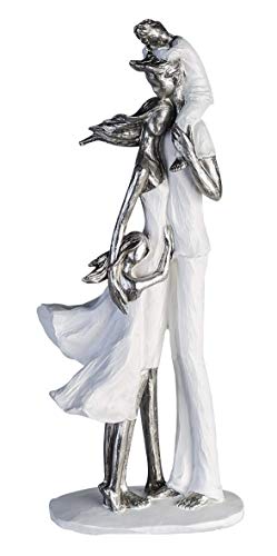 Casablanca Deko Skulptur Figur aus Poly - Familienglück - Paar Eltern mit Kinder - Dekoration Geschenk Geburtstagsgeschenk -Farben: Silber Weiß Höhe 37 cm von Casablanca modernes Design