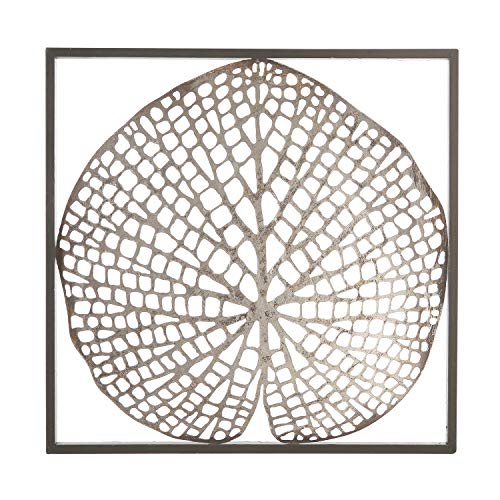 Casablanca - Wand-Deko Leaf aus Metall - antik Silber in dunkelbraunem Rahmen 1 silbernes Blatt von Casablanca modernes Design