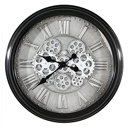 Casablanca Wanduhr Factona Metall/Glas schwarz/silberfarben Antikfinish mit Sich drehenden Zahnrädern mit schwarzen Metallzeigern für 4 x AAA Batterien T: 9cm Ø 53 cm 50339 von Casablanca modernes Design