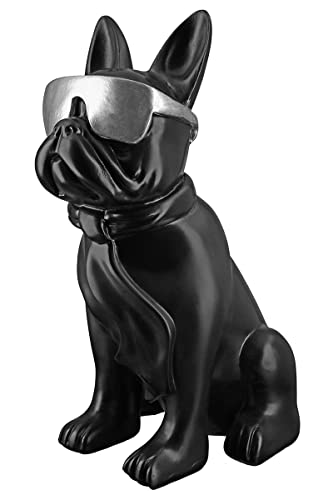Casablanca Figur Skulptur Hund - Mops - schwarz mit Silberne Brille - Höhe 35 cm von Casablanca modernes Design