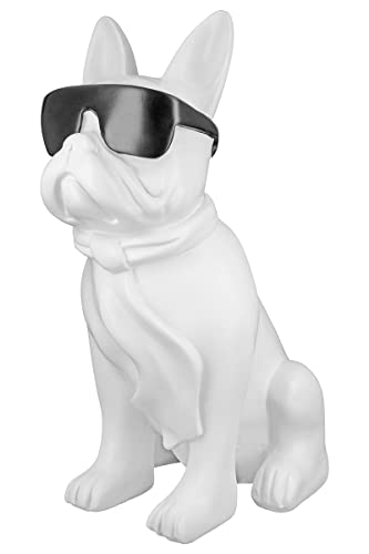 Casablanca Figur Skulptur Hund - Mops sitzend - weiß mit schwarzer Brille - Breite 29 cm von Casablanca modernes Design