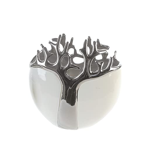 GILDE - Vase Tree - Keramik - weiß mit silbernem Baumdesign - Dekovase - Höhe 21 cm von GILDE