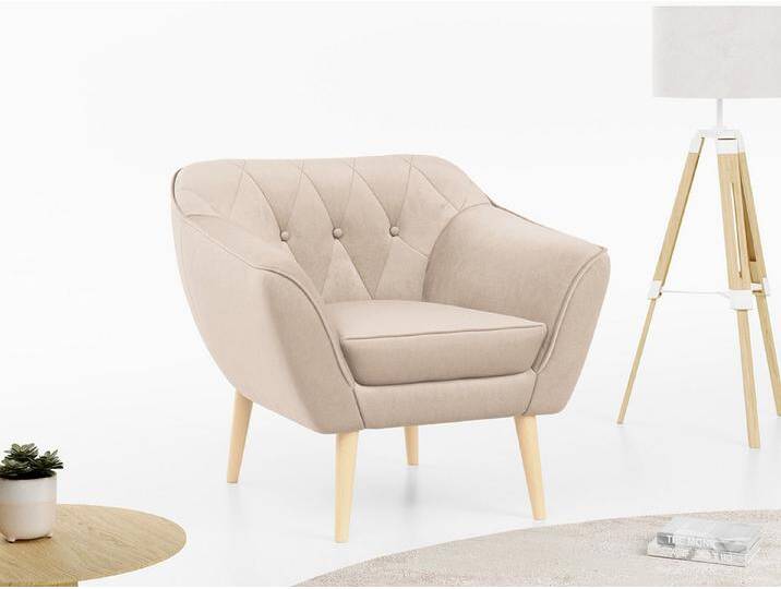 MKS MÖBEL Sofa PIRS 1 Sitzer, Set, 1-Sitzer Sessel, Skandinavischer Stil, Gesteppte Polsterung, Holzbeine, T30-Schaum, beige, Beige Casablanca von Casablanca