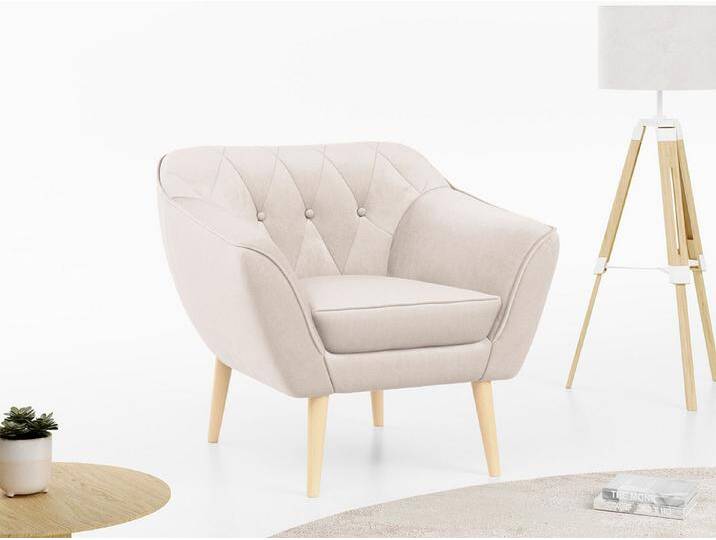 MKS MÖBEL Sofa PIRS 1 Sitzer, Set, 1-Sitzer Sessel, Skandinavischer Stil, Gesteppte Polsterung, Holzbeine, T30-Schaum, beige, Cremig Casablanca von Casablanca