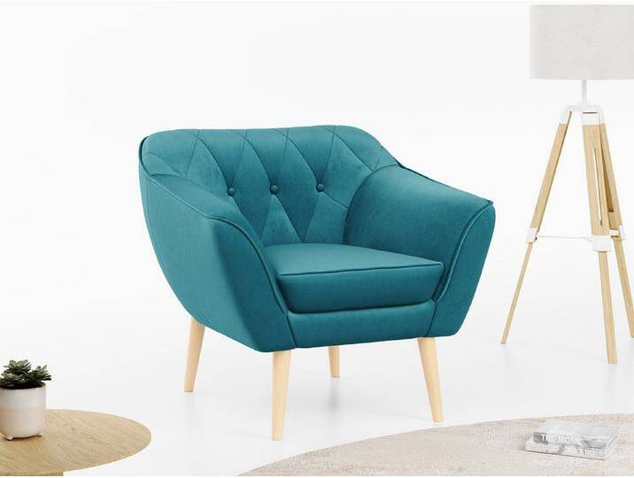 MKS MÖBEL Sofa PIRS 1 Sitzer, Set, 1-Sitzer Sessel, Skandinavischer Stil, Gesteppte Polsterung, Holzbeine, T30-Schaum, blau, Türkis Casablanca von Casablanca