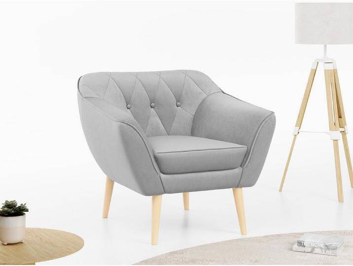 MKS MÖBEL Sofa PIRS 1 Sitzer, Set, 1-Sitzer Sessel, Skandinavischer Stil, Gesteppte Polsterung, Holzbeine, T30-Schaum, grau, Hellgrau Casablanca von Casablanca