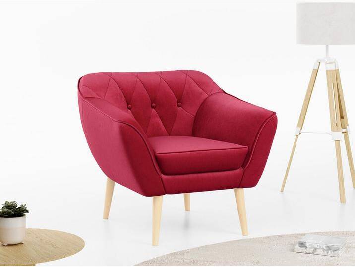 MKS MÖBEL Sofa PIRS 1 Sitzer, Set, 1-Sitzer Sessel, Skandinavischer Stil, Gesteppte Polsterung, Holzbeine, T30-Schaum, rot, Rot Casablanca von Casablanca