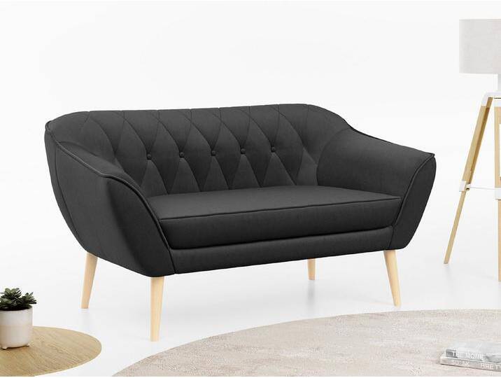 MKS MÖBEL Sofa PIRS-2 Sitzer, Set, Sofa 2-sitzer, T30-Schaum, Skandinavischer Stil, Gesteppte Polsterung, Holzbeine, grau, Dunkelgrau Casablanca von Casablanca