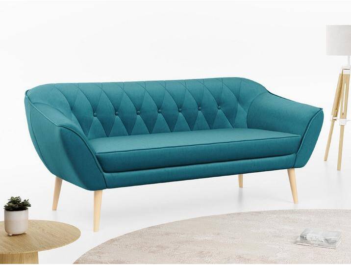 MKS MÖBEL Sofa PIRS-3 Sitzer, Set, Sofa 3-sitzer, T30-Schaum, Skandinavischer Stil, Gesteppte Polsterung, Holzbeine, blau, Türkis Casablanca von Casablanca