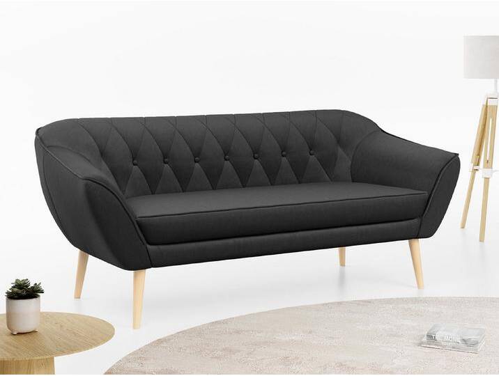 MKS MÖBEL Sofa PIRS-3 Sitzer, Set, Sofa 3-sitzer, T30-Schaum, Skandinavischer Stil, Gesteppte Polsterung, Holzbeine, grau, Dunkelgrau Casablanca von Casablanca