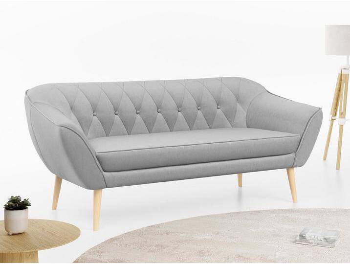 MKS MÖBEL Sofa PIRS-3 Sitzer, Set, Sofa 3-sitzer, T30-Schaum, Skandinavischer Stil, Gesteppte Polsterung, Holzbeine, grau, Hellgrau Casablanca von Casablanca