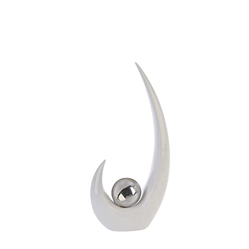 GILDE Moderne Skulptur Figur Move - aus Keramik in weiß/Silber mit silberner Kugel - Höhe 37 cm von GILDE