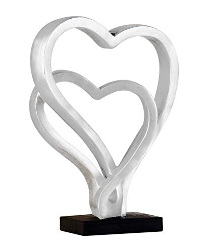 Casablanca - Deko Skulptur Hearts Herz aus Poly - silberfarben antikfinish ineinander verschlungene Herzen - Schwarze Basis mit Zertifikat und Spruchanhänger - Höhe 30 cm von Casablanca modernes Design