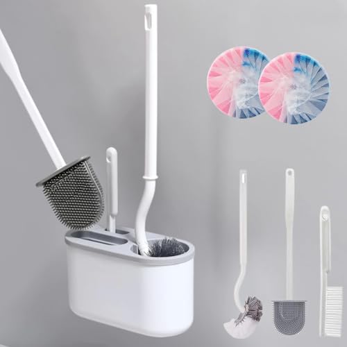Casabliss Hochwertige 3-in-1-Toilettenbürste mit Wandhalterung ohne Bohren - Inklusive 2 Reinigungsblöcken, Schmutz & Platzsparend - Praktische Aufbewahrung, Effiziente WC-Reinigung für Bad & Gäste-WC von Casabliss