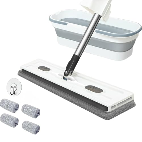 Selbstauswringender Wischmopp Komplettset mit Eimer & Auswringer – Drehfunktion zum Trocknen, Inklusive Aufbewahrungshaken, Ideal für Fliesen & Marmor, Ohne Handwäsche, 4 Wechseltücher (weiß) von Casabliss