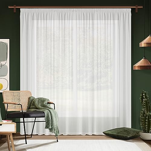 Gardinen Transparent Voile mit Kräuselband und Bleiband Weiße Vorhänge mit modernem Design und Faltenband (120cm x 250cm (LxB)) von Casalini Milano