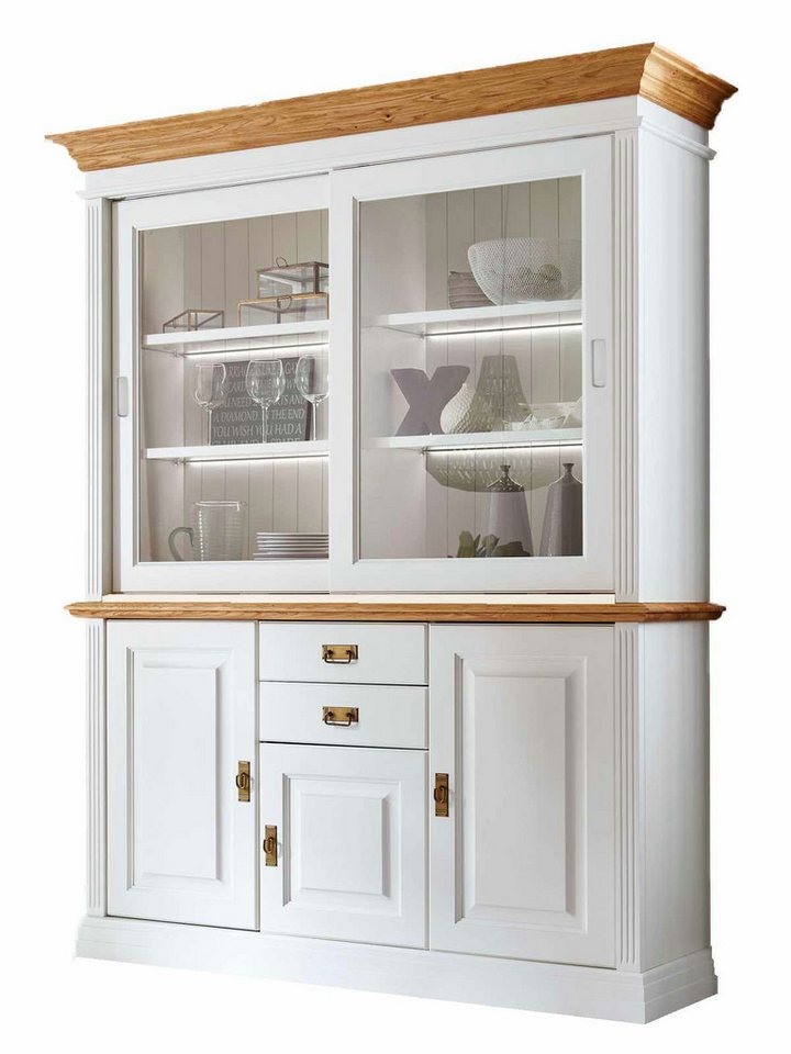 Casamia Buffet Büffet Sideboard mit Aufsatz Novara 5-türig 2 Schubladen weiß massiv von Casamia