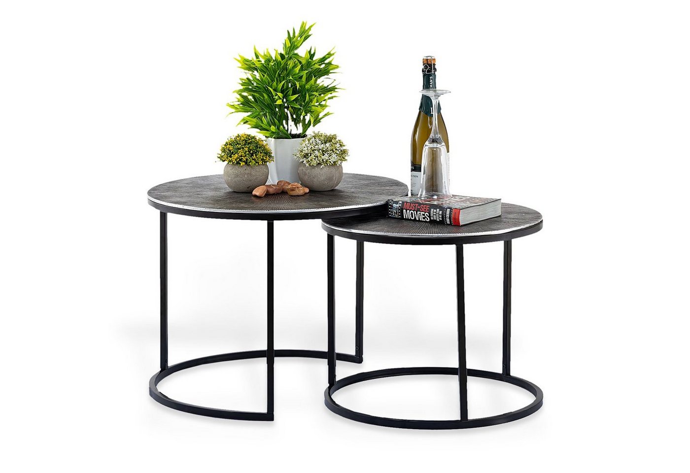 Casamia Couchtisch Couchtisch Carlton metall rund 2er ø55u.45cm Beistelltisch Set von Casamia