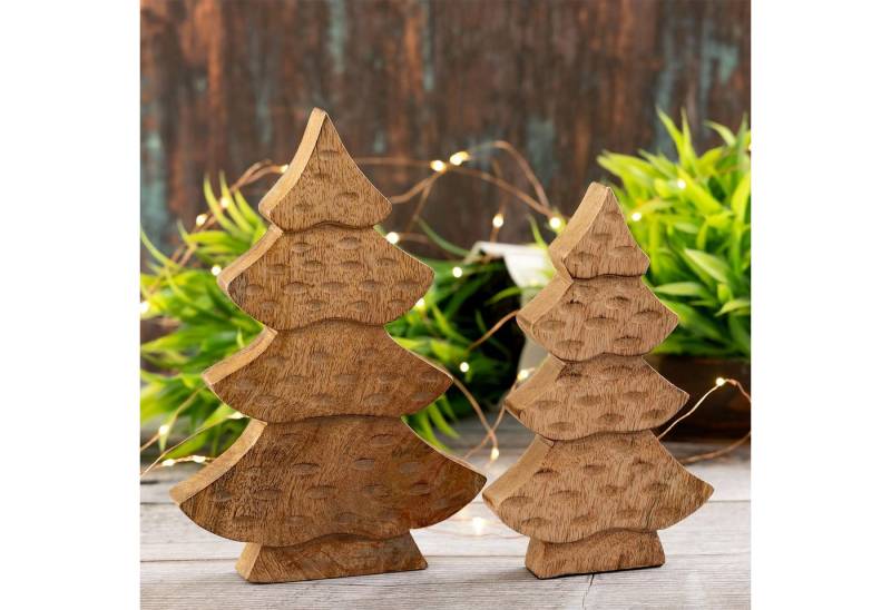 Casamia Dekofigur Dekofigur Baum 2er Set Holzfigur H23/20cm Weihnachtsdeko Mangoholz von Casamia