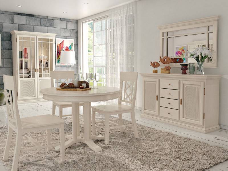 Casamia Esszimmer-Set Esszimmer Set 8-tlg. Duett Vitrine Sideboard Esstisch rund Pinie lipiz von Casamia
