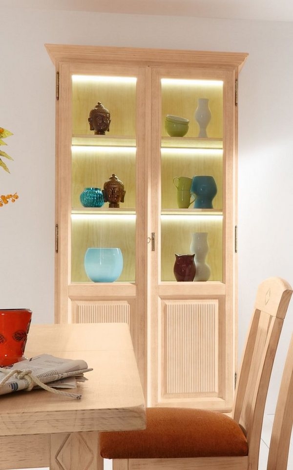 Casamia Highboard Glas-Vitrine Stand-Vitrine Wohnzimmer Casapino 2-türig Pinie massiv von Casamia