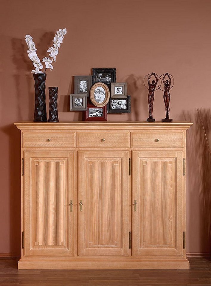 Casamia Highboard Highboard Hochanrichte Duett 3 Türen 3 Schubladen Pinie massiv von Casamia