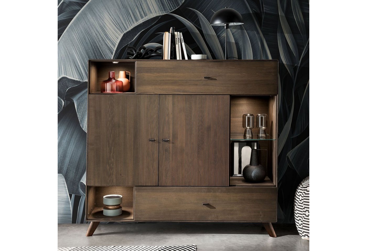 Casamia Highboard Highboard Hochanrichte Massivholz B 156 H 145cm Varese Kernbuche braun von Casamia