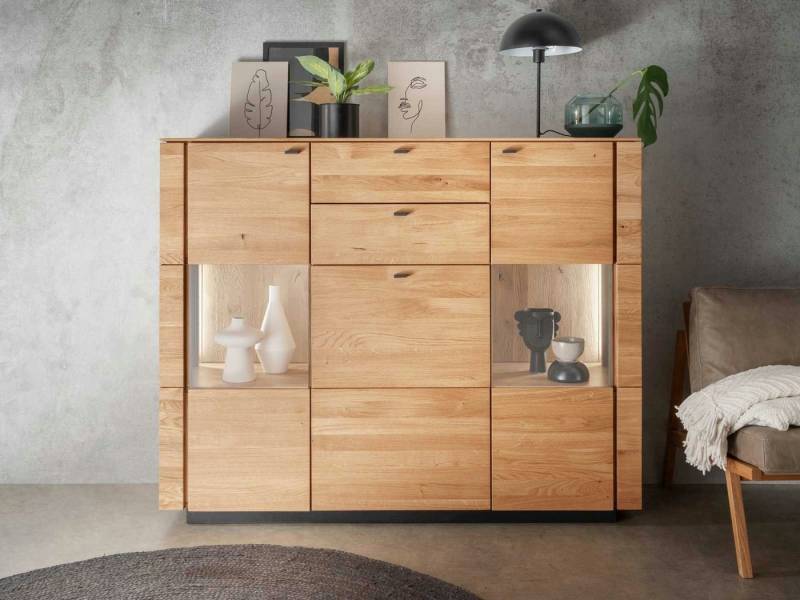 Casamia Highboard Highboard Vitrine Massivholz B157 H127 T42 cm Aversa Wildeiche von Casamia