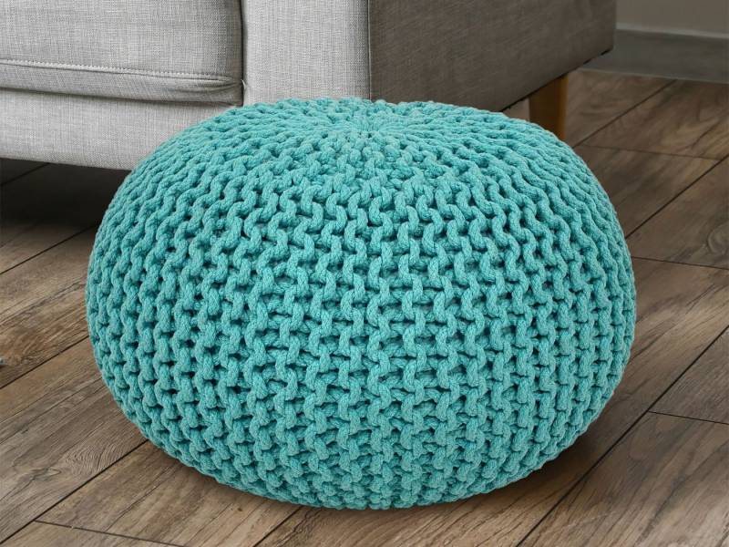 Casamia Pouf Pouf Sitzhocker Strick Jute Velour Strickhocker Bodenkissen nachhaltig von Casamia