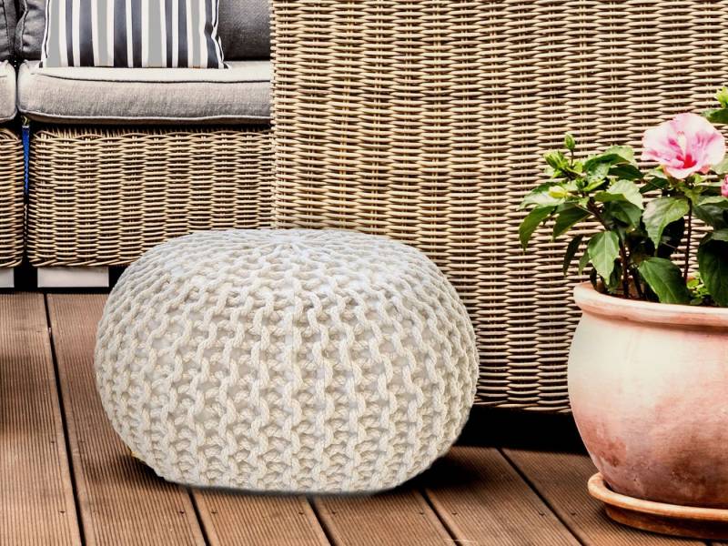 Casamia Pouf Pouf Sitzhocker Strick Jute Velour Strickhocker Bodenkissen nachhaltig von Casamia