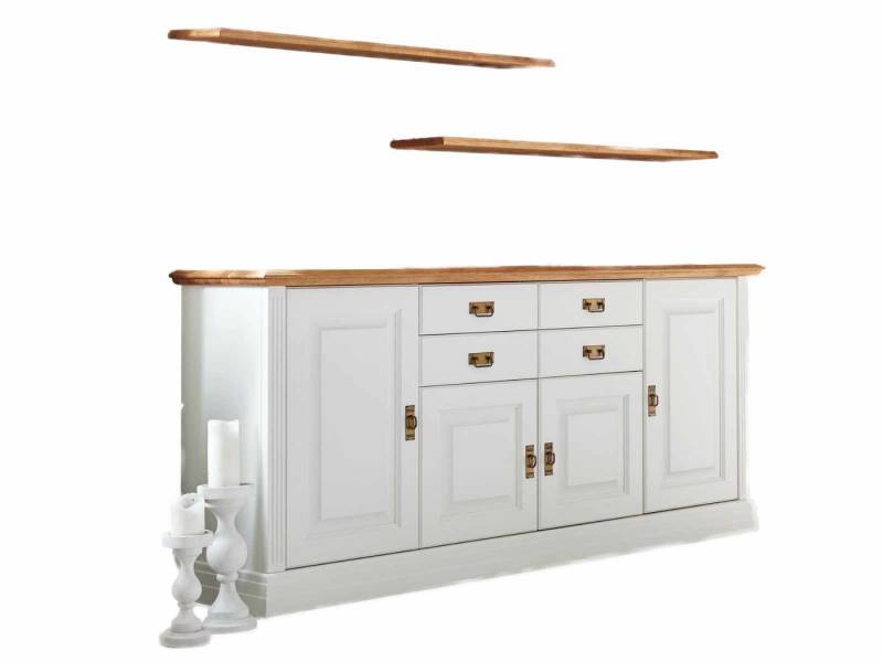 Casamia Sideboard Sideboard Set Anrichte Novara 4-türig mit 2 Wandregalen weiß massiv von Casamia