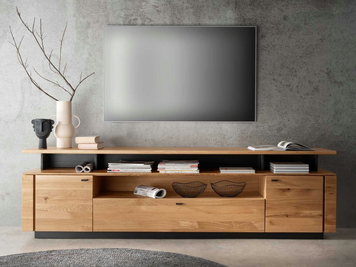 Casamia TV-Board TV Lowboard Massivholz TV Schrank B220 T42 cm Aversa Wildeiche von Casamia